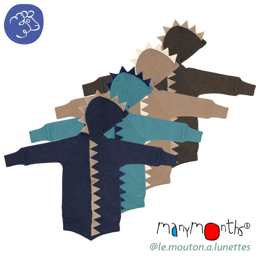 sweat dino à capuche en laine mérinos manymonths pour enfant mixte