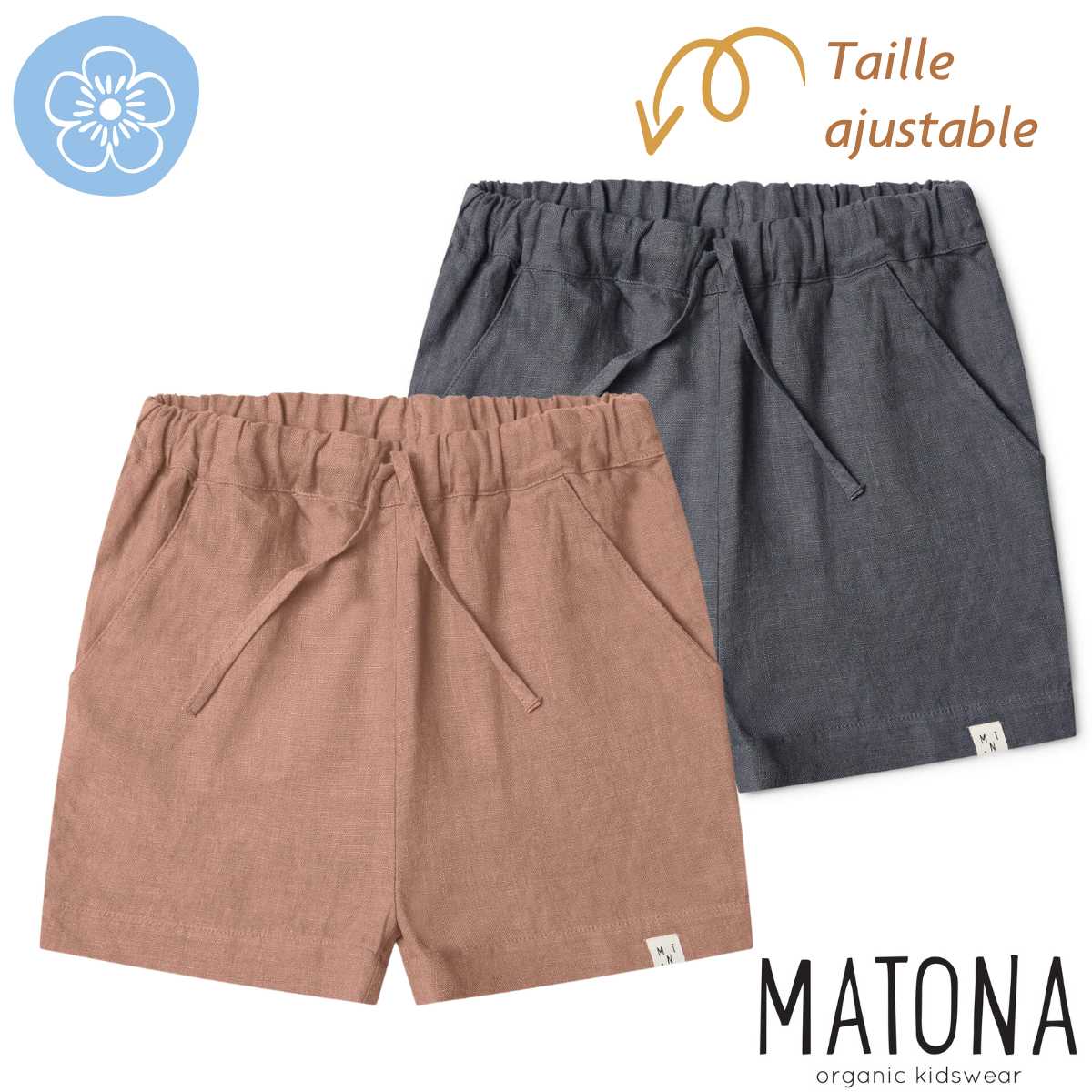 short en lin enfant matona beige rosé rosewood