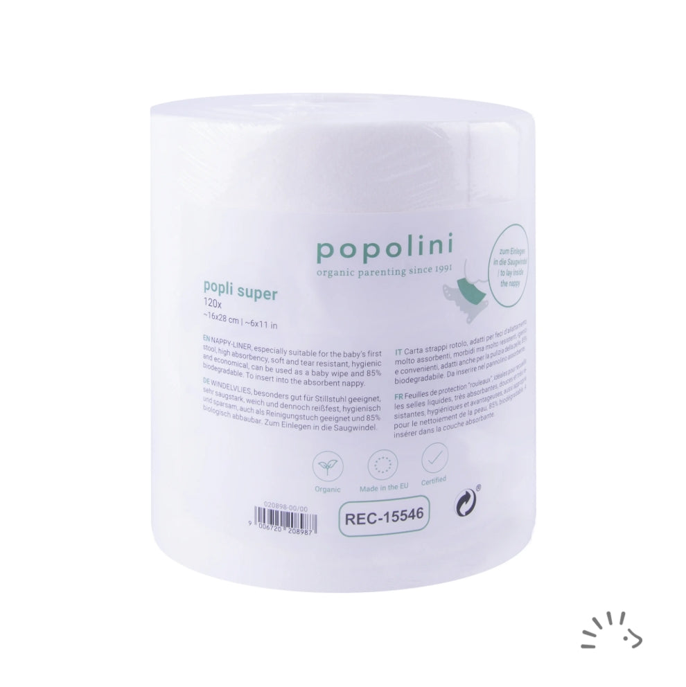 Voiles de protection POPLI SUPER - Rouleau de 120 feuilles pour couches lavables POPOLINI