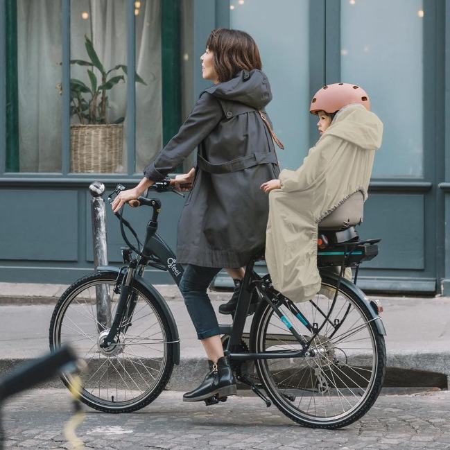 Imperméable rainette cape de pluie siège vélo enfant beige