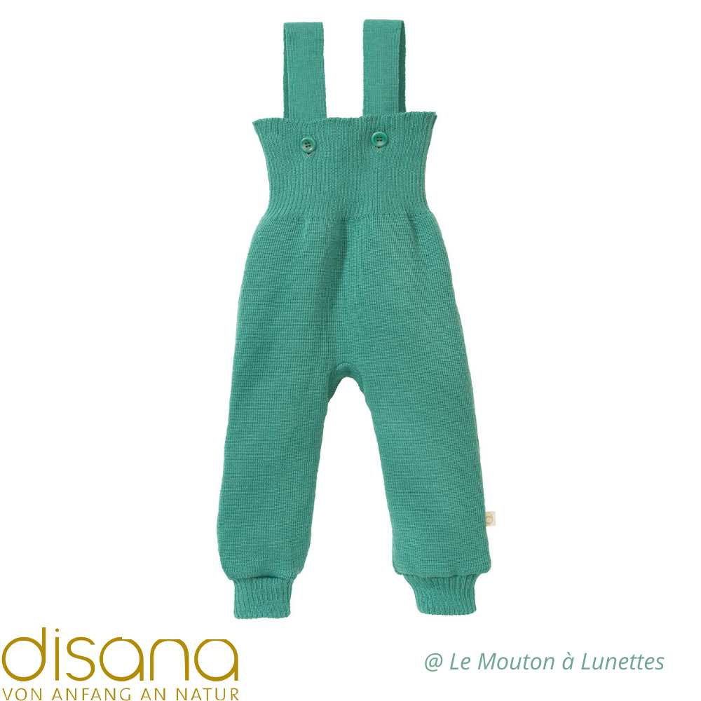 salopette bébé en tricot de laine mérinos bio disana vert menthe