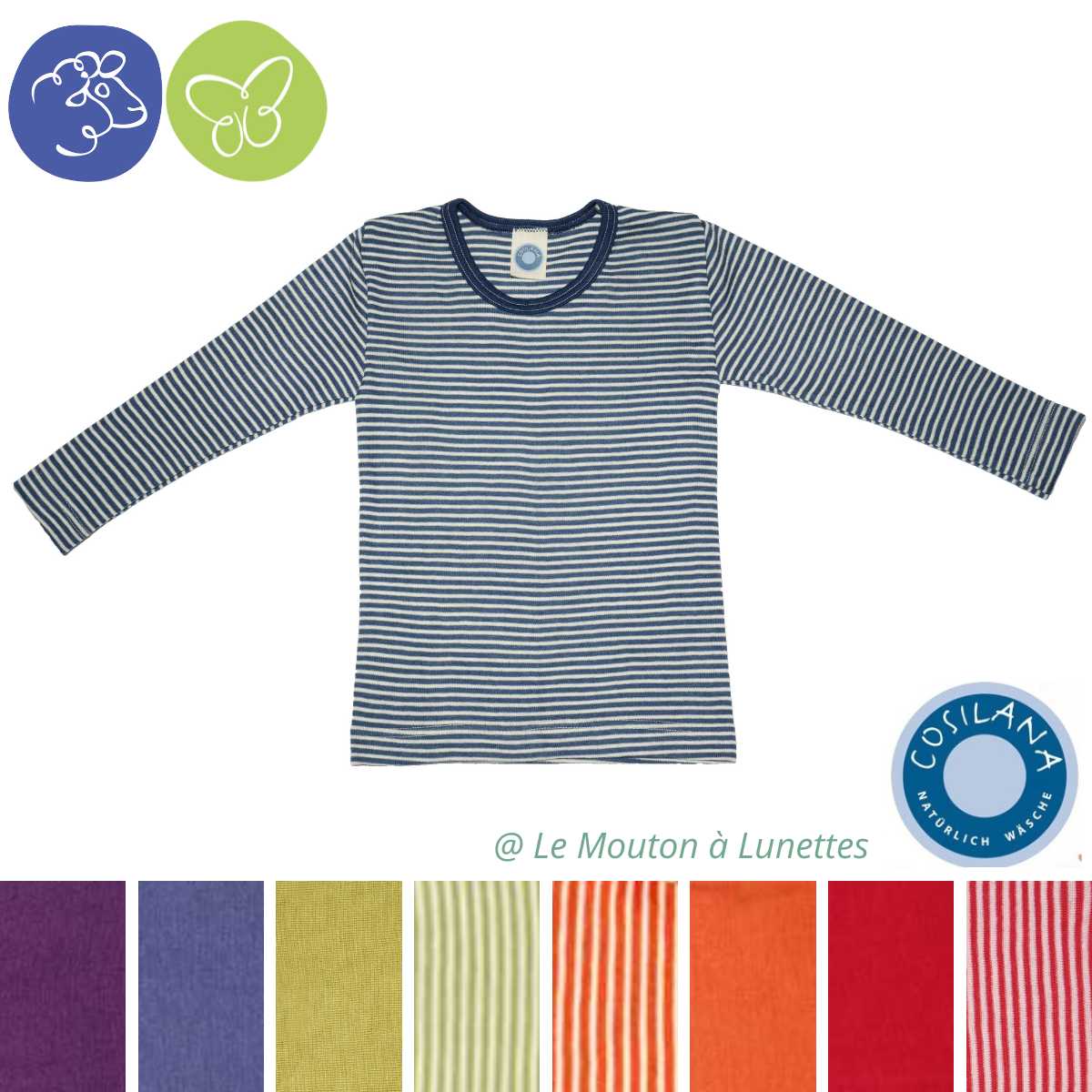 T-shirt enfant manches longues en laine mérinos et soie cosilana bio