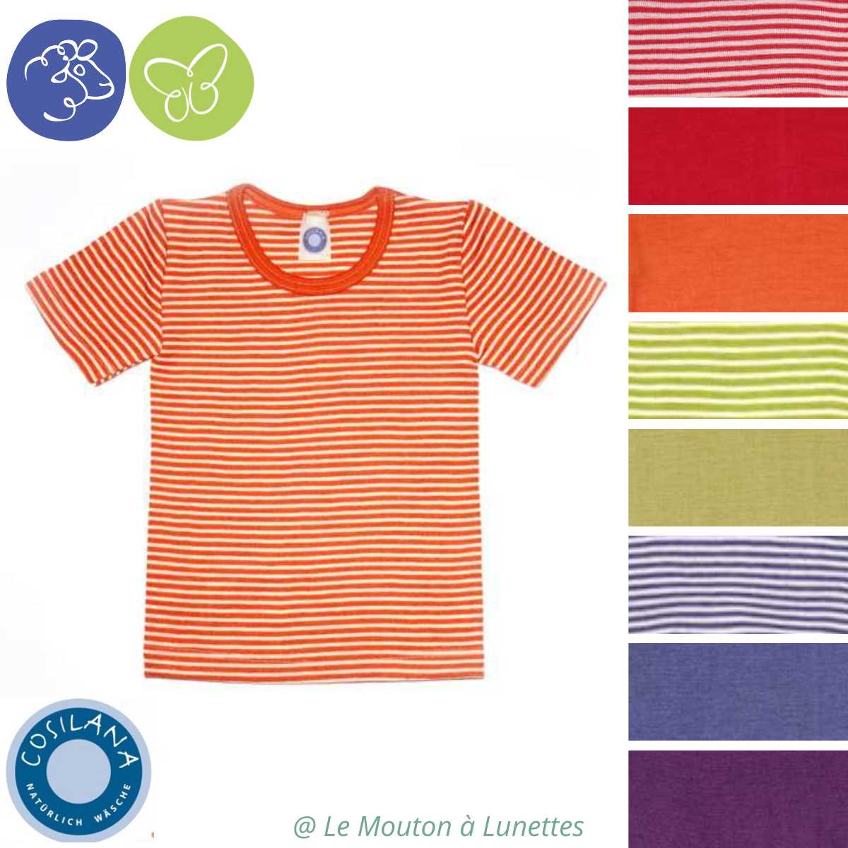 Cosilana T-shirt manches longues enfants Laine/soie rouge/marine/naturel  rayé