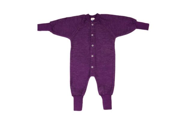 Pyjama enfant cosilana en éponge bouclette de laine violet sans pieds