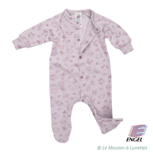 pyjama engel natur laine et soie pour bébé bio mauve magnolia
