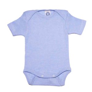 Body bébé en coton bio, laine mérinos et soie manches courtes bleu ciel- COSILANA