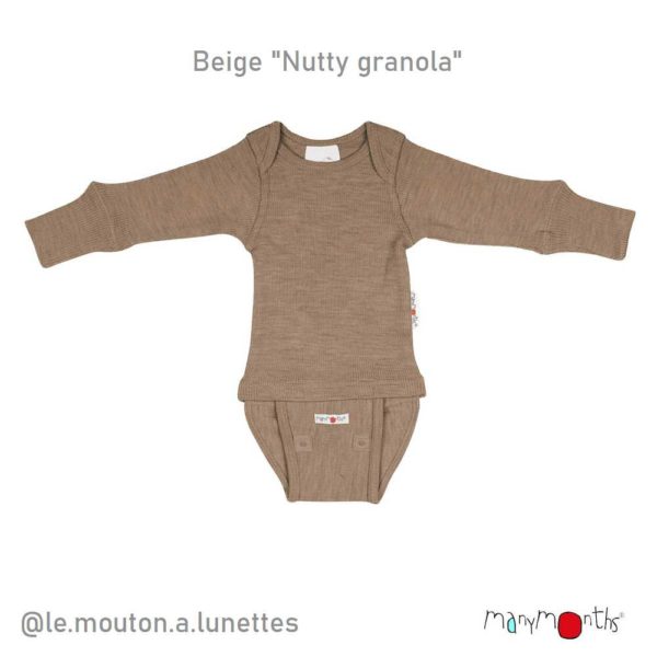 Body bébé évolutif en laine mérinos Manymonths beige nutty granola