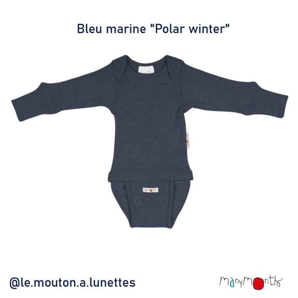 Body bébé évolutif en laine mérinos Manymonths bleu marine polar winter