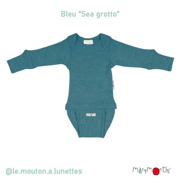 Body bébé évolutif en laine mérinos Manymonths bleu sea grotto