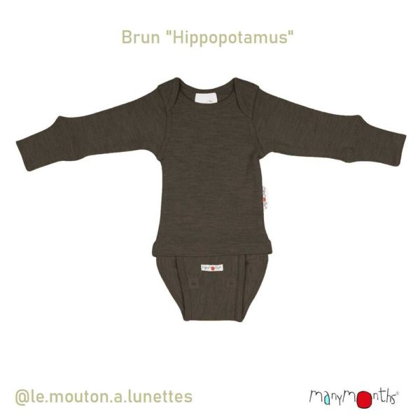 Body bébé évolutif en laine mérinos Manymonths brun hippopotamus