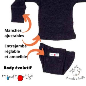 body évolutif bébé mérinos manymonths 2 en 1