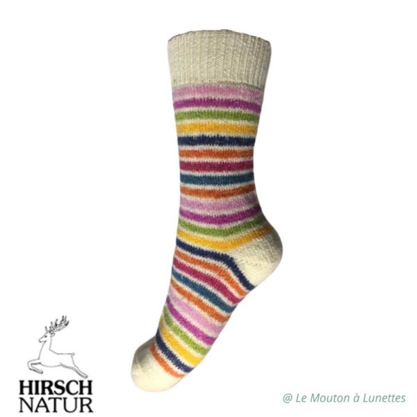 Hirsch Natur Chaussettes pure laine vierge bio chaudes et épaisses multicolore arc-en-ciel enfant et adulte