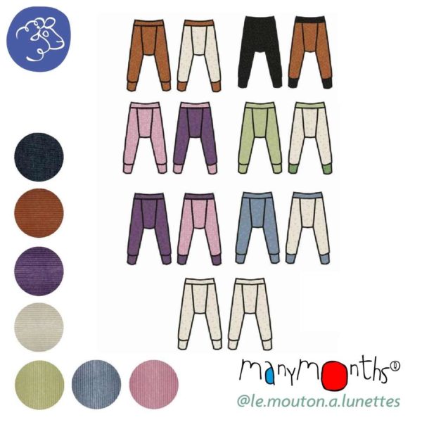 Longies Manymonths réversibles bicolores Pantalon bébé laine mérinos