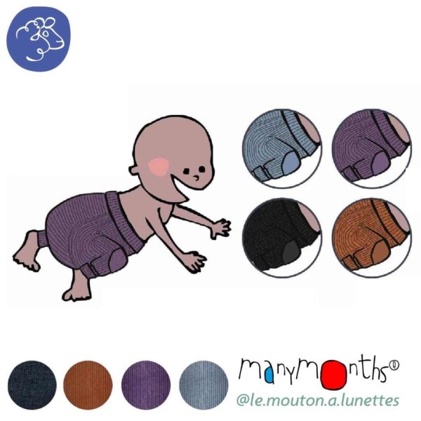 Longies Manymonths avec patchesbicolores Pantalon bébé laine mérinos
