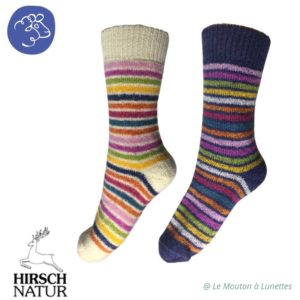 Hirsch Natur Chaussettes pure laine vierge bio chaudes et épaisses multicolore arc-en-ciel enfant et adulte