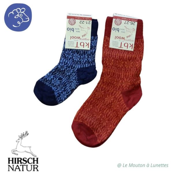 Chaussettes en pure laine vierge bio fines pour enfant Hirsch Natur