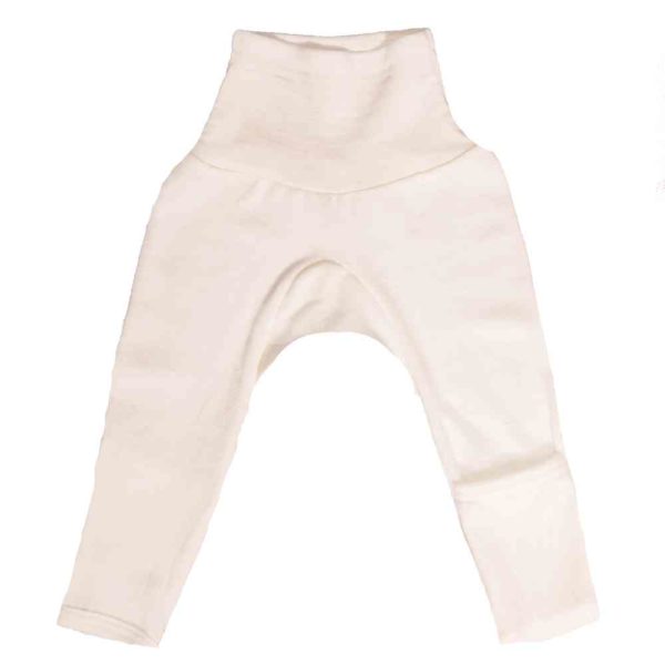 Pantalon bébé avec revers en laine et soie écru cosilana
