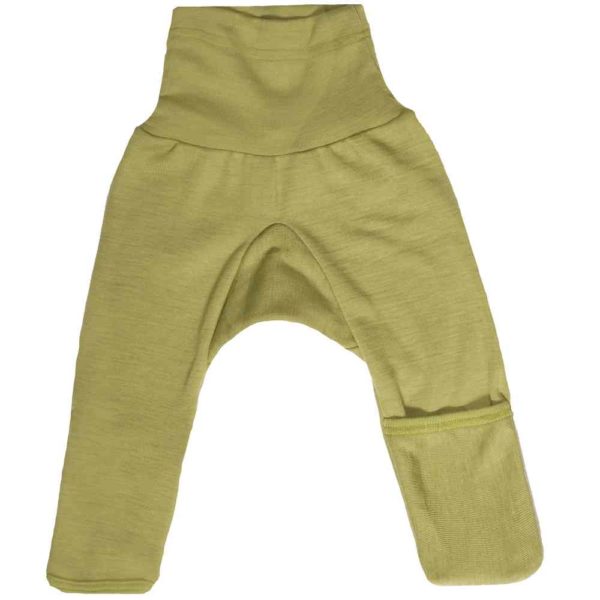 Pantalon bébé avec revers en laine et soie vert cosilana
