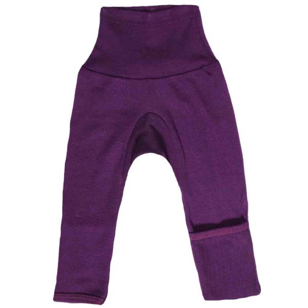 Pantalon bébé avec revers en laine et soie prune cosilana