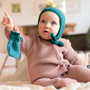 Combinaison et bonne tricotés bébé Disana laine mérinos bio