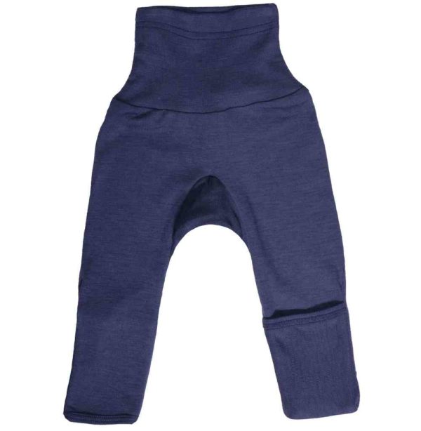 Pantalon bébé avec revers en laine et soie bleu cosilana