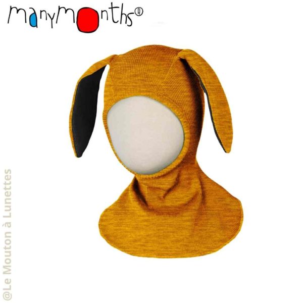 Cagoule en laine mérinos avec oreilles - ManyMonths - Collection "Unique" Bunny