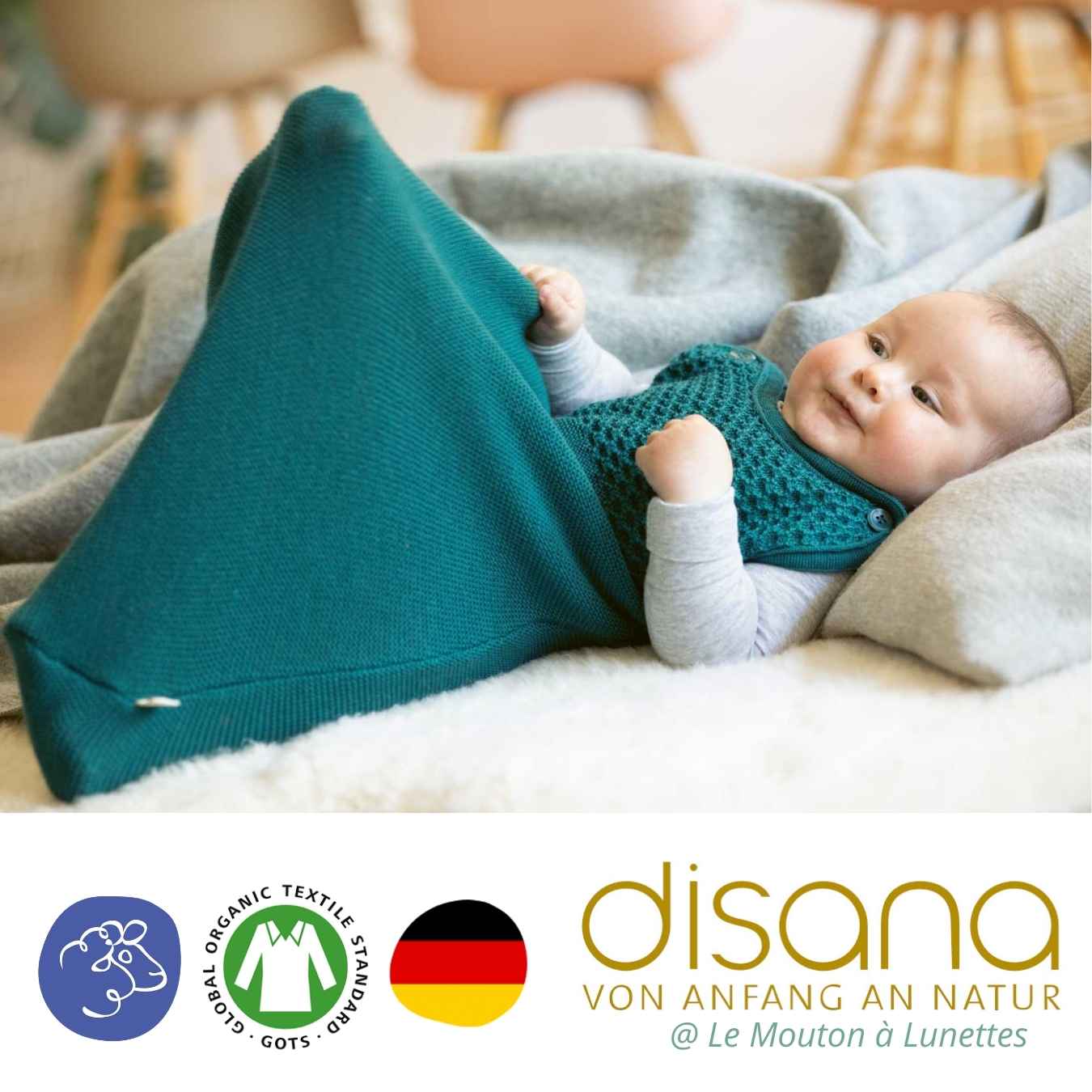 Moufles bébé en laine mérinos tricotée bio - gris clair, Disana