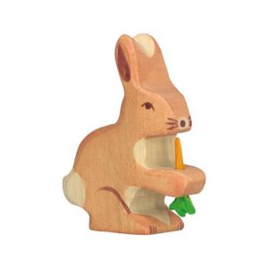 lapin avec une carotte en bois holztiger