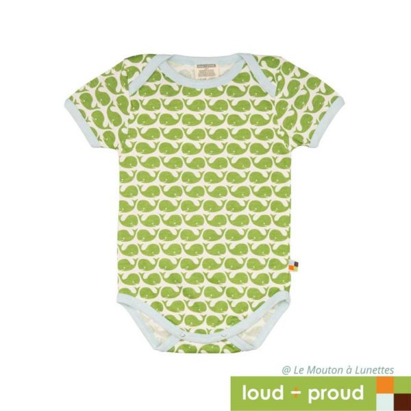 Body en coton bio bébé baleines vertes