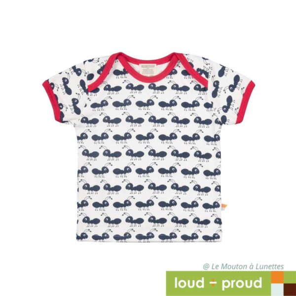 t-shirt en coton bio manches courtes fourmis bleus