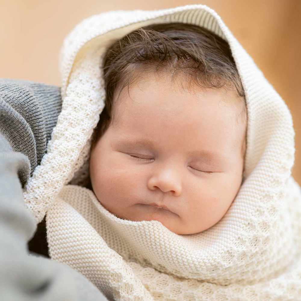 couverture épaisse écru bébé tricotée main 100% laine mérinos naturel