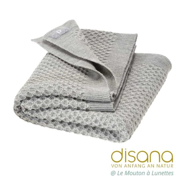 Couverture DISANA laine mérinos bio gris clair