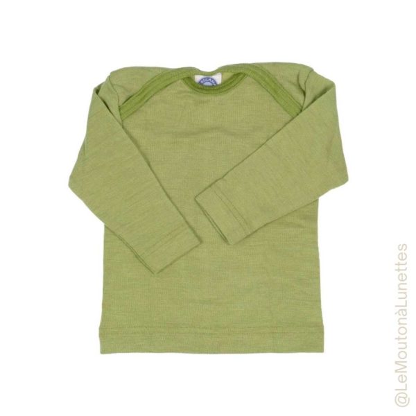T-shirt bébé en laine et soie vert cosilana
