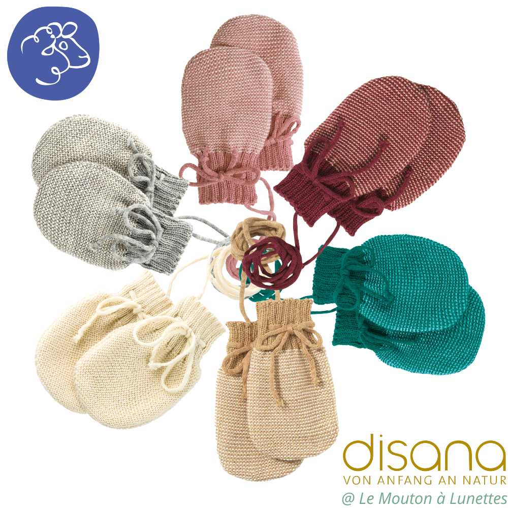Moufles bébé en laine & coton molletonné Cosilana - Gris