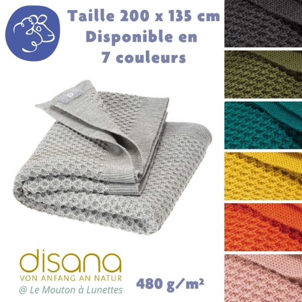 Grande couverture tricotée DISANA laine mérinos bio