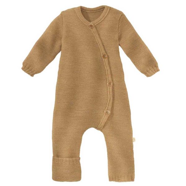 Combinaison Disana bébé en tricot de laine mérinos bio caramel