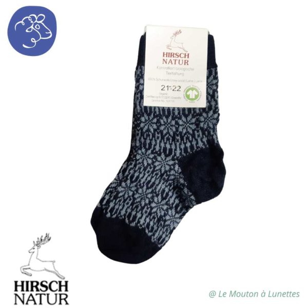 chaussettes en pure laine bio hirsch natur motif étoile pour enfant et adulte marine et bleu clair