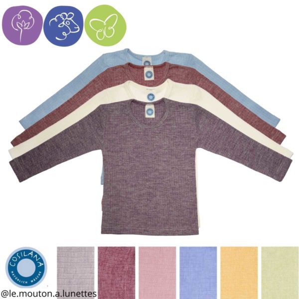 t-shirt cosilana enfant manches longues en coton laine soie bio