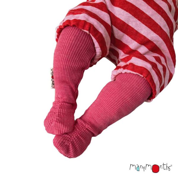 chaussons de portage bébé en laine mérinos baby booties manymonths évolutive rose pop pink