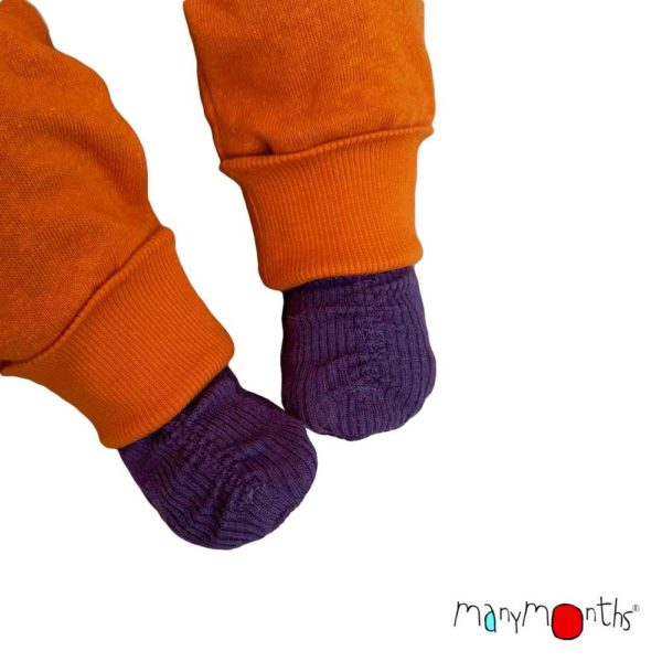 chaussons de portage bébé en laine mérinos baby booties manymonths évolutive violet acai berry