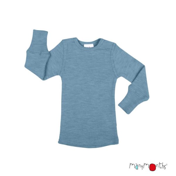 Shirt long sleeve ManyMonths tricot manches longues enfant évolutif en laine mérinos blue mist