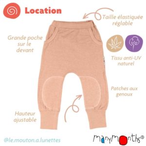 location sarouel pantalon kangaroo évolutif chanvre coton bio ManyMonths ECO Hempies mixte
