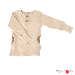HENLEY Shirt long sleeve ManyMonths tricot manches longues enfant évolutif en laine mérinos avec boutons coco et poches toasted coconut