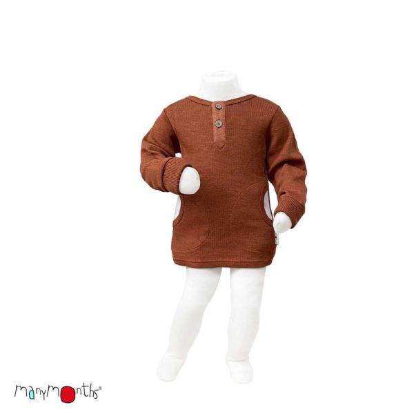 HENLEY Shirt long sleeve ManyMonths tricot manches longues enfant évolutif en laine mérinos avec boutons coco et poches potter