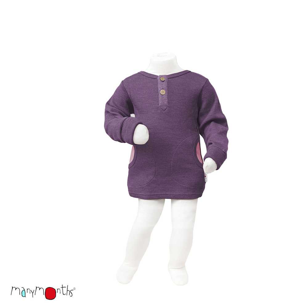 HENLEY Shirt long sleeve ManyMonths tricot manches longues enfant évolutif en laine mérinos avec boutons coco et poches dusty