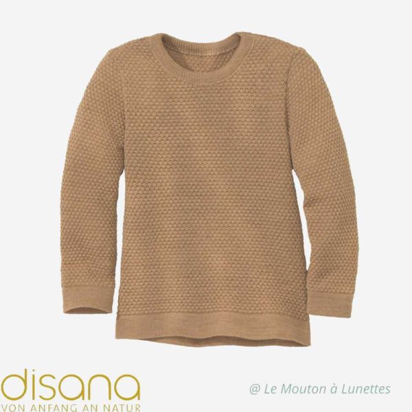 pullover disana léger en laine mérinos nid d'abeille bébé enfant caramel