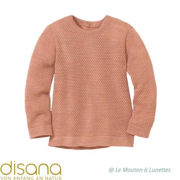 pullover disana léger en laine mérinos nid d'abeille bébé enfant rose