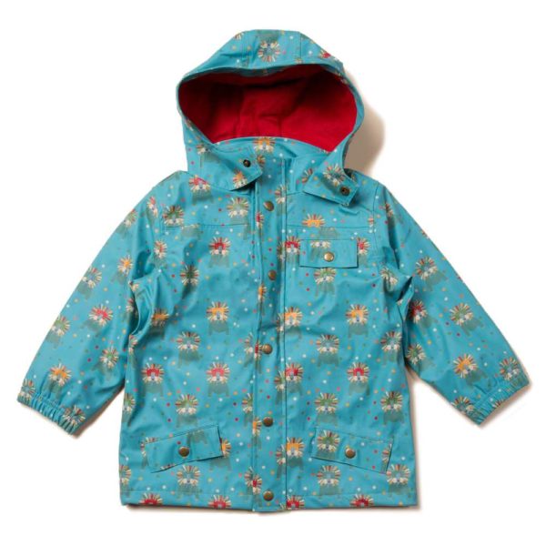 veste de pluie little green radicals veste imperméable recyclée coton bio enfant motif lions bleu