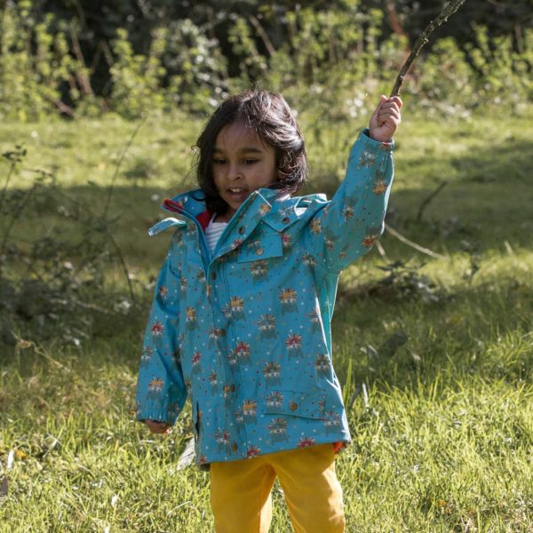 veste de pluie little green radicals veste imperméable recyclée coton bio enfant motif lions bleu