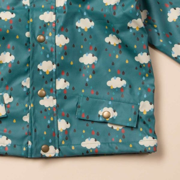 veste de pluie little green radicals veste imperméable recyclée coton bio enfant motif nuages pluie multicolore